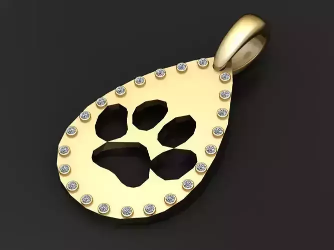 gold paw pendant 3D printable model 
