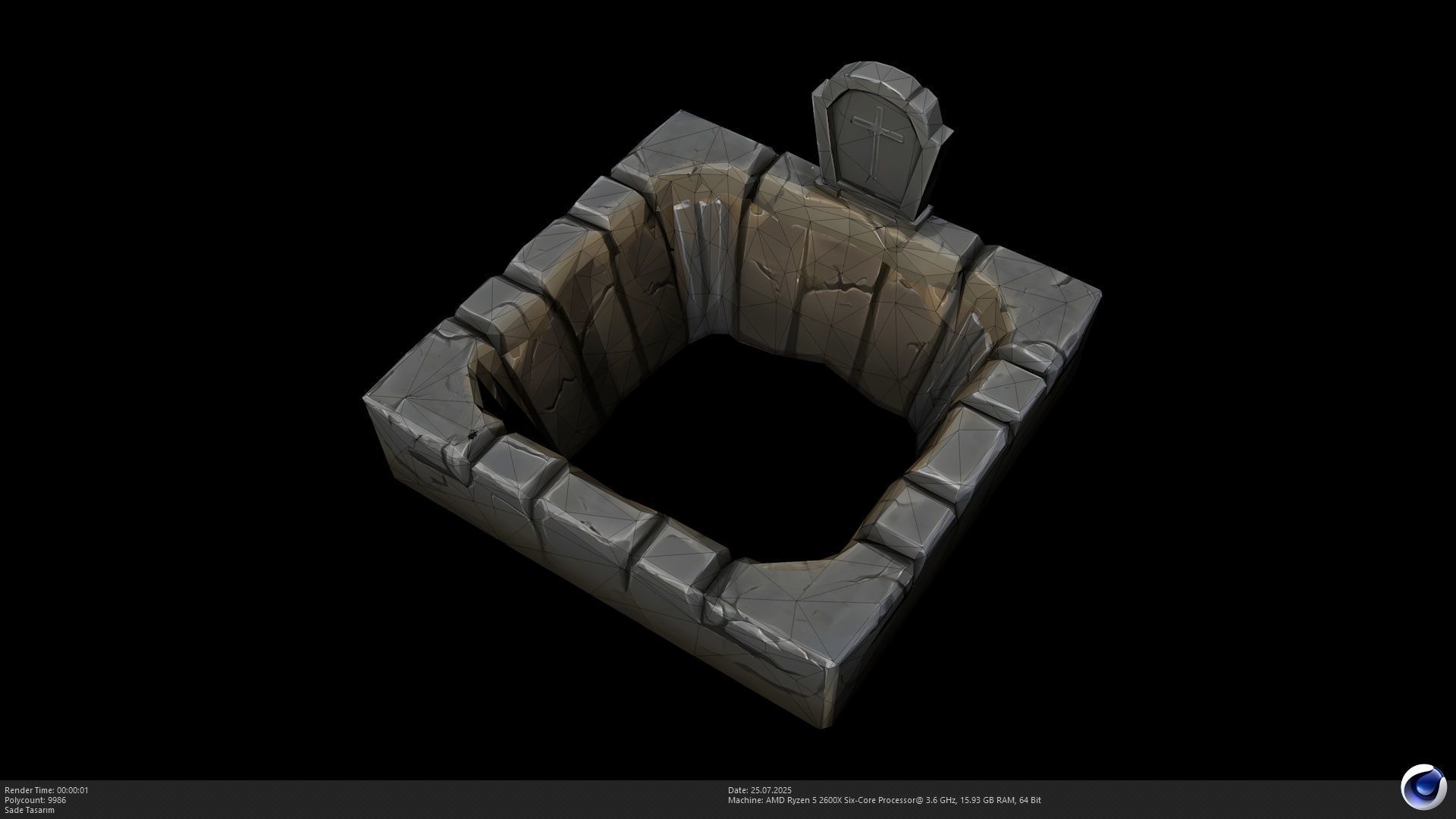 Stylized Tomb with Headstone 3D Model - AI Low-poly 3D model_5