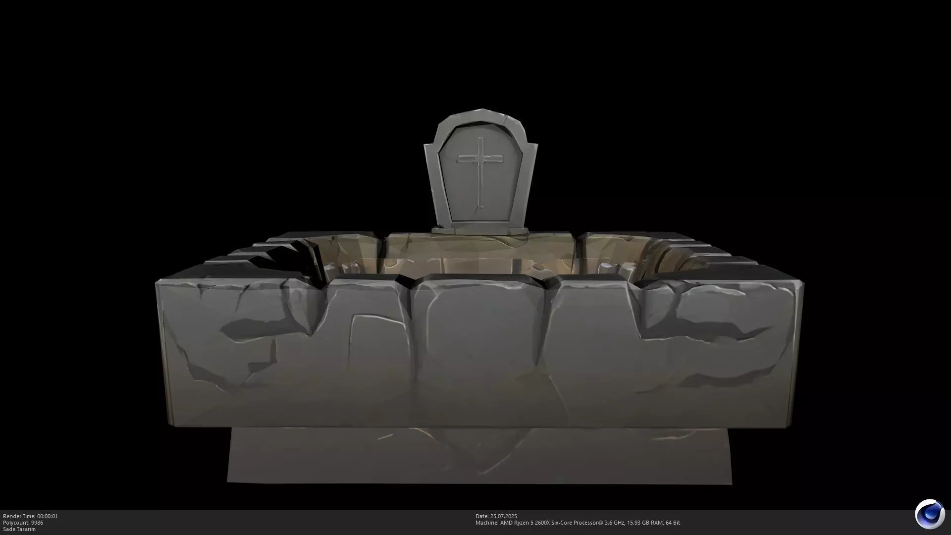 Stylized Tomb with Headstone 3D Model - AI Low-poly 3D model_0