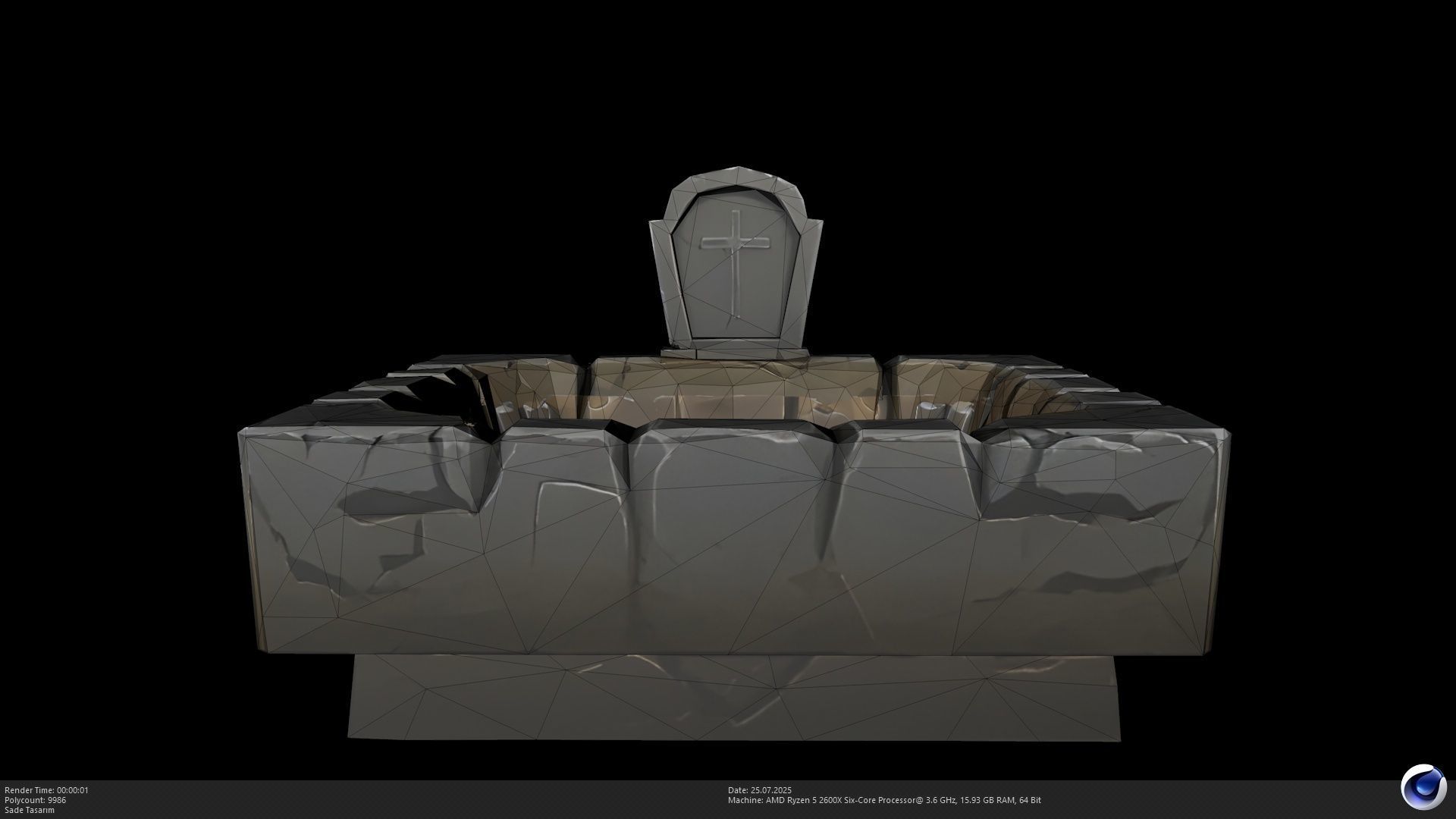 Stylized Tomb with Headstone 3D Model - AI Low-poly 3D model_2
