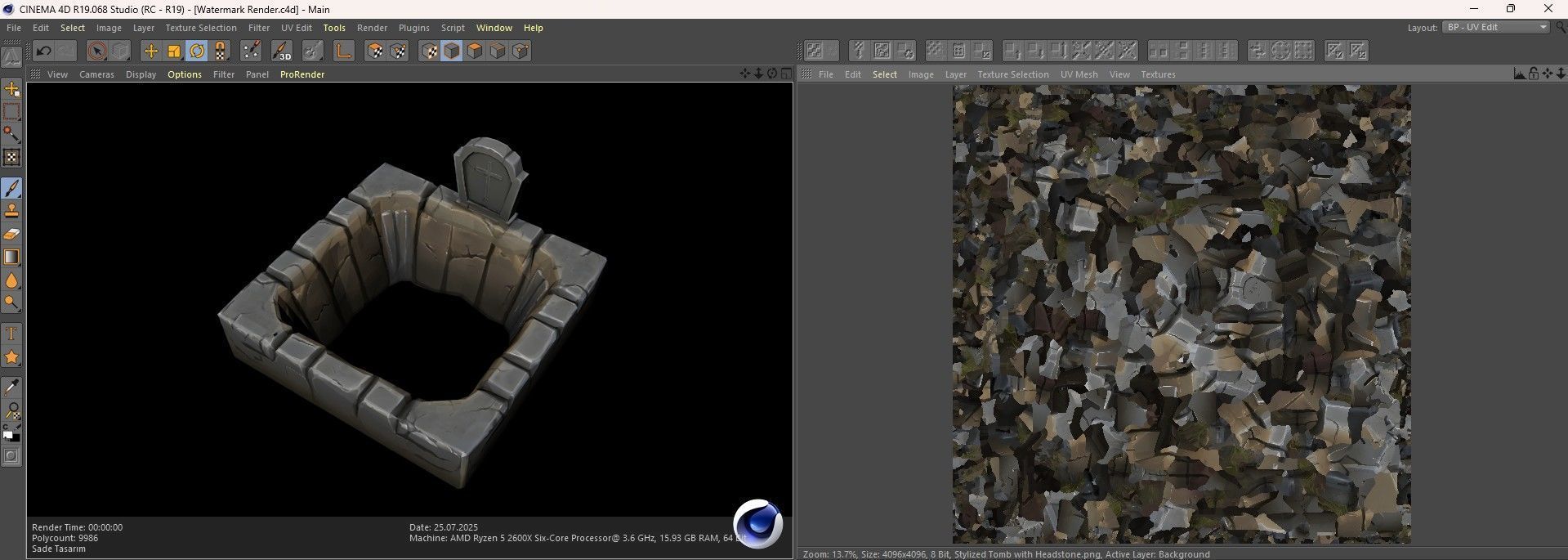 Stylized Tomb with Headstone 3D Model - AI Low-poly 3D model_7