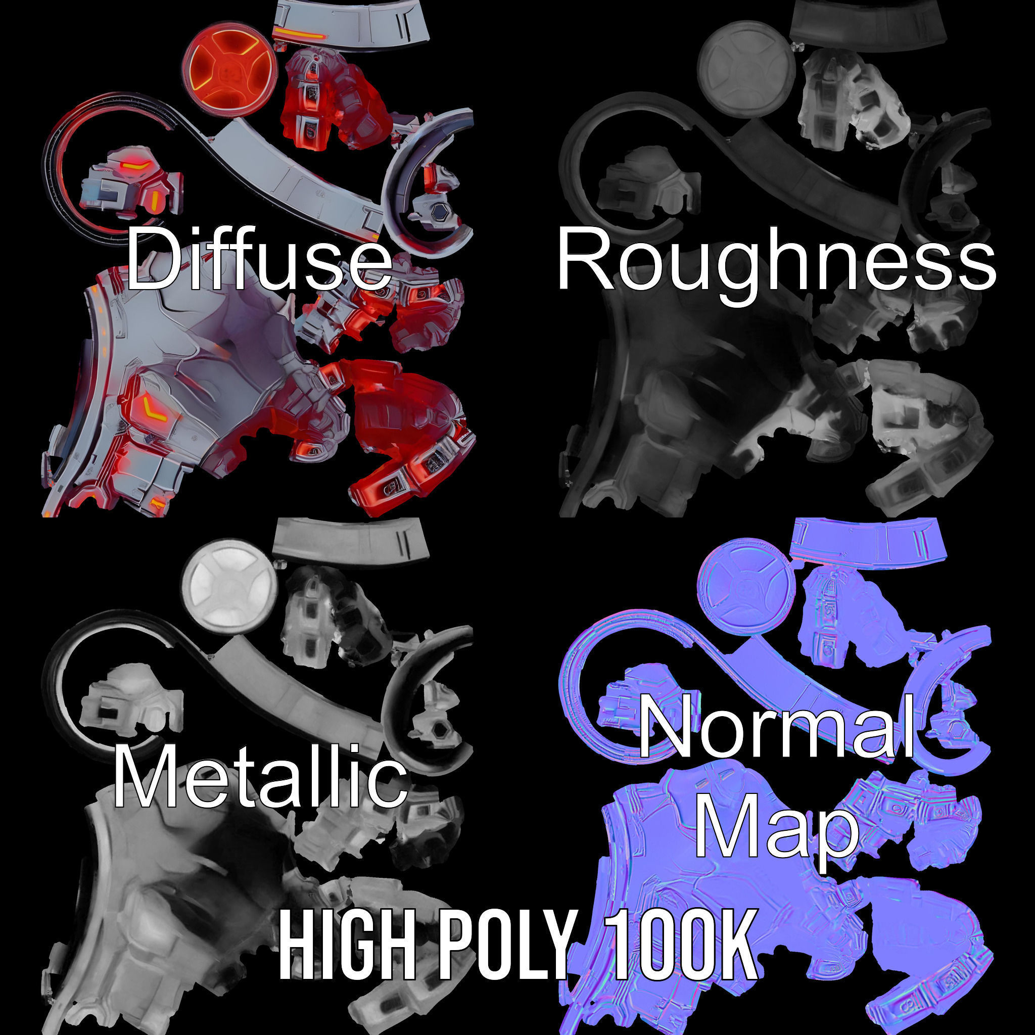 Futuristic Robotic Arm with LED Highlights Model Pack Low-poly 3D model_3