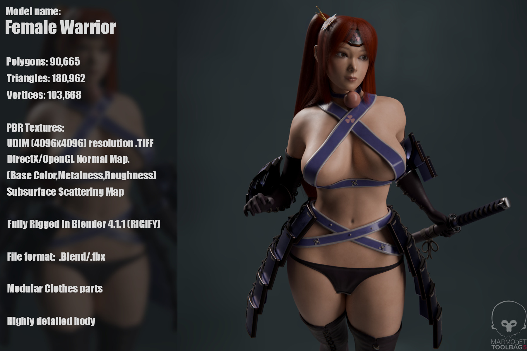 Female Warrior 3D model_2