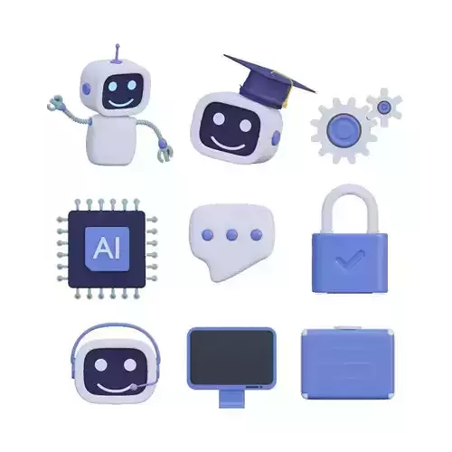 IT technology cartoon stylized simple set 3D model