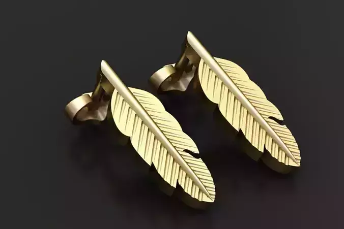 feather gold earrings 3D printable model  3D print model