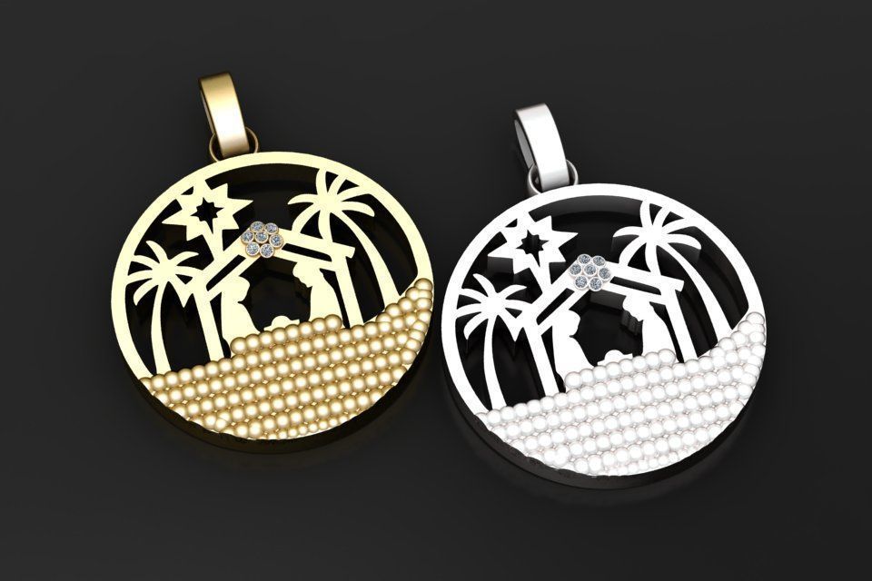 nativity scene pendant  3D printable model  3D print model_1