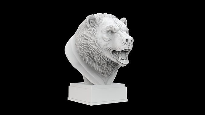 Bear Head 3D Print Model Wildlife Bust with Base 3D print model