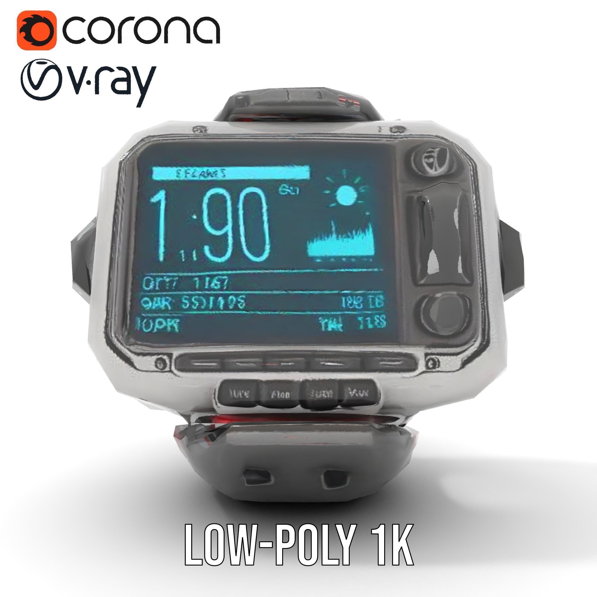 Futuristic Dive Computer Watch Model Pack Low-poly 3D model_10
