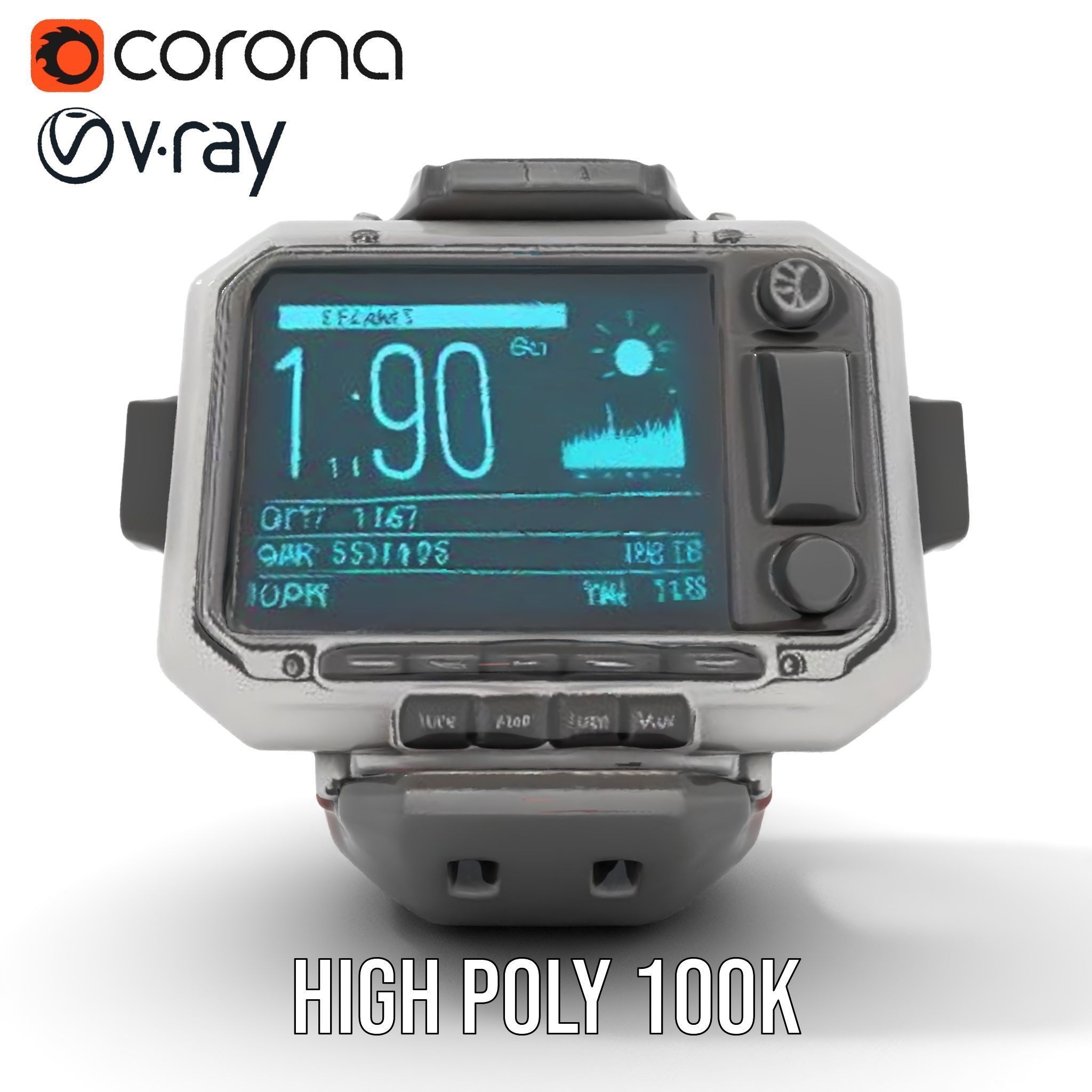 Futuristic Dive Computer Watch Model Pack Low-poly 3D model_27