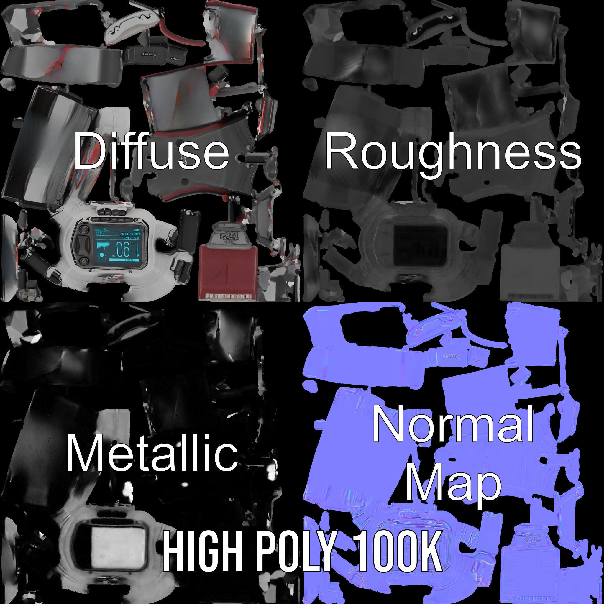 Futuristic Dive Computer Watch Model Pack Low-poly 3D model_4