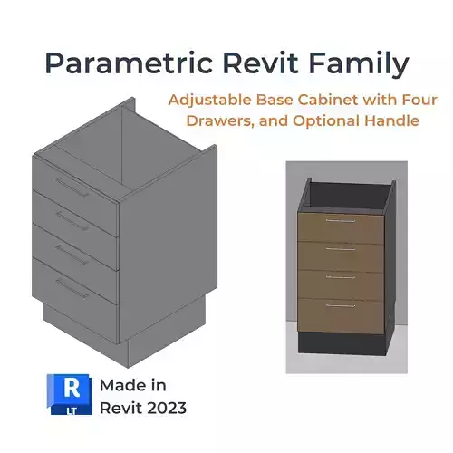 PARAMETRIC REVIT FAMILY Base Cabinet with 4 Drawers and Handles