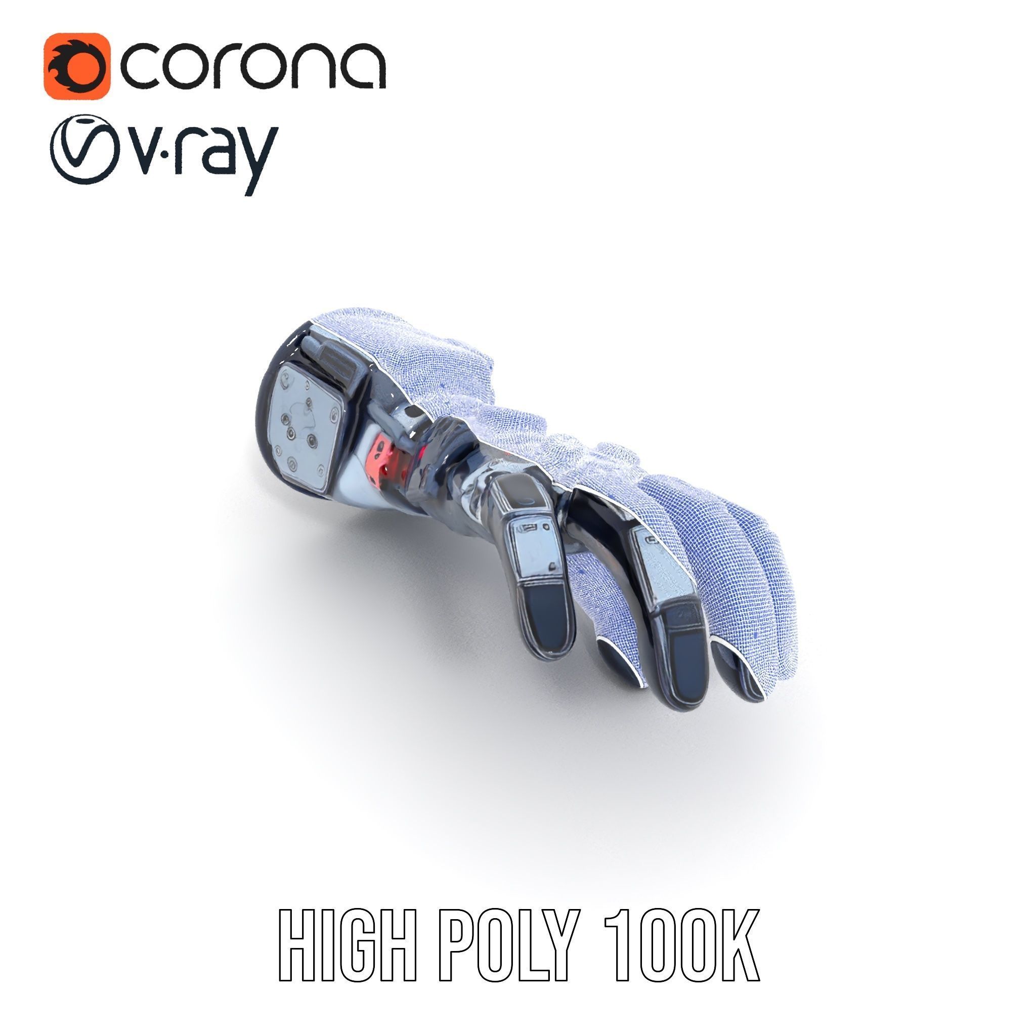 Futuristic Robotic Hand Model Pack with LED Features Low-poly 3D model_32