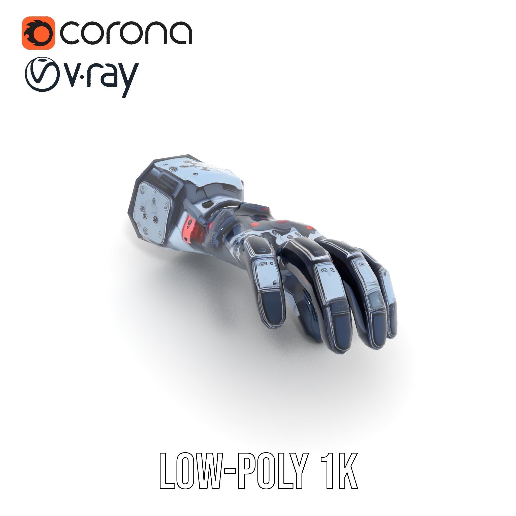 Futuristic Robotic Hand Model Pack with LED Features Low-poly 3D model_17