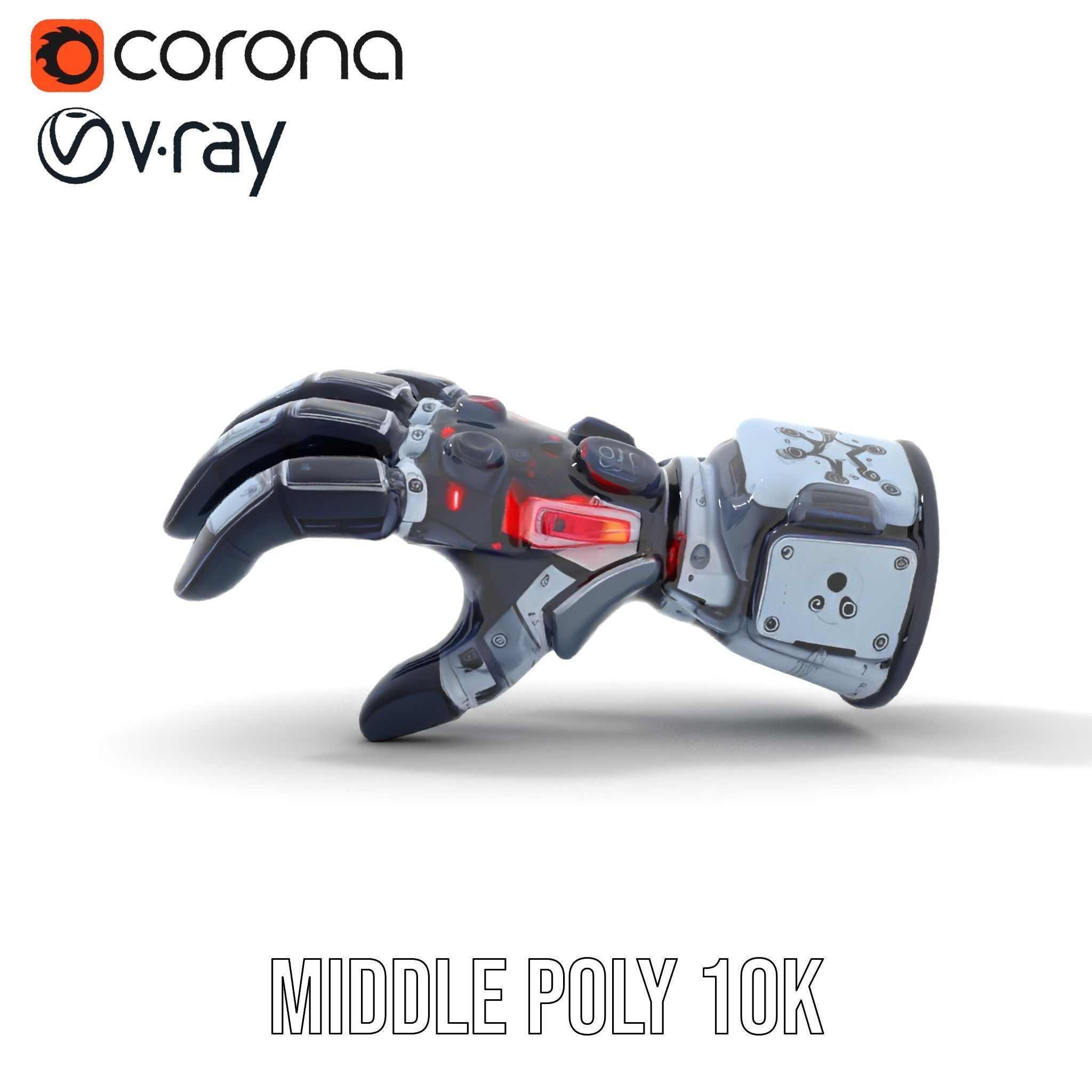 Futuristic Robotic Hand Model Pack with LED Features Low-poly 3D model_6