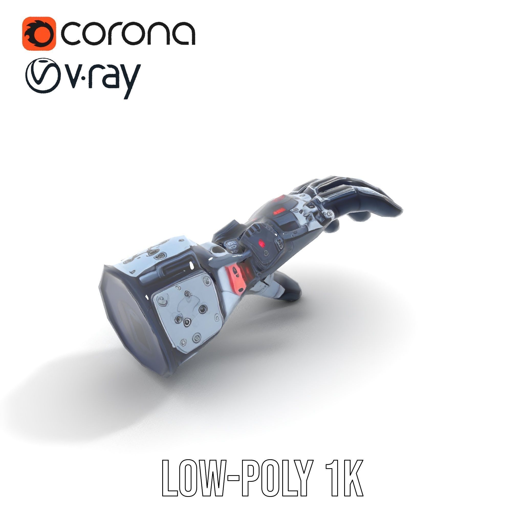 Futuristic Robotic Hand Model Pack with LED Features Low-poly 3D model_10