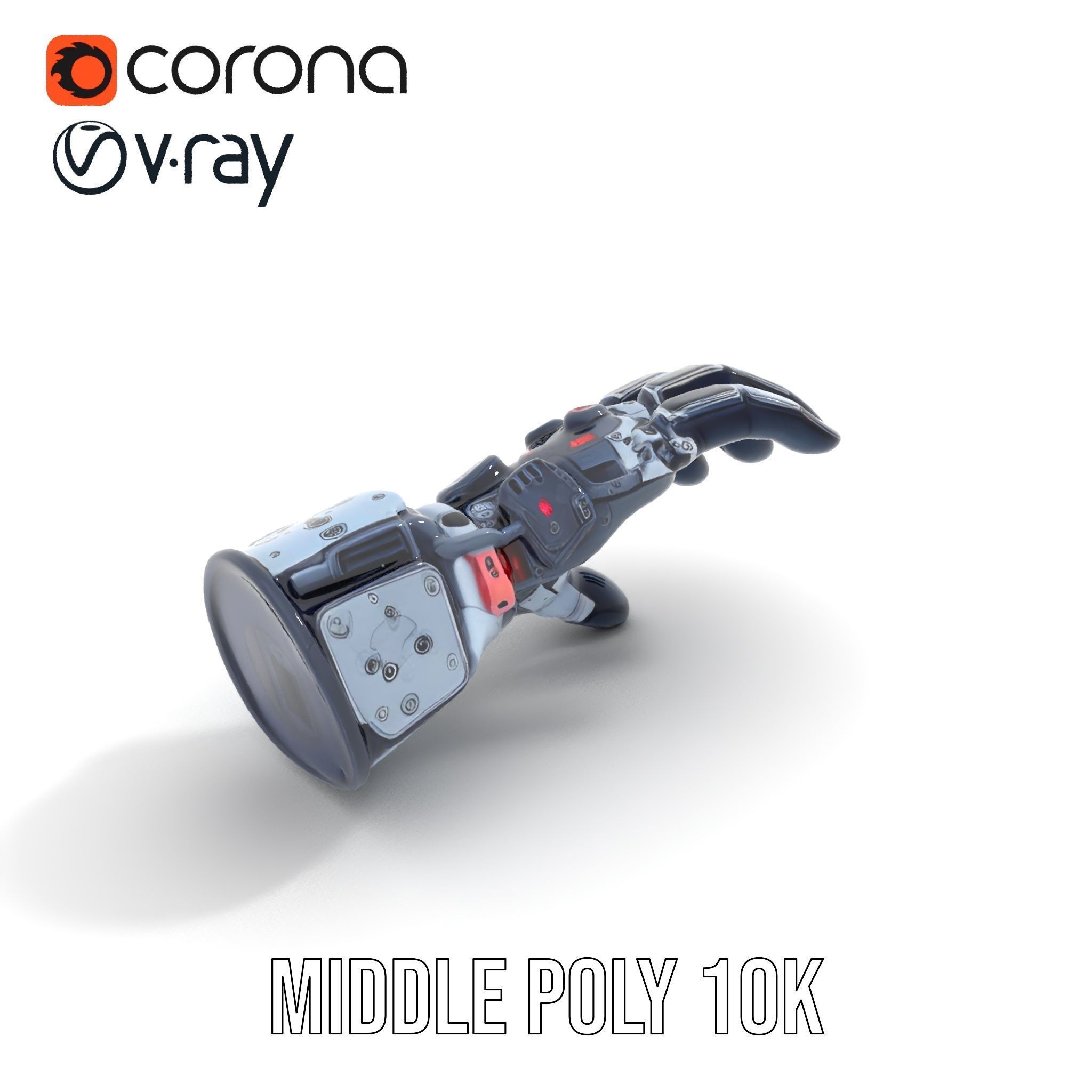 Futuristic Robotic Hand Model Pack with LED Features Low-poly 3D model_12