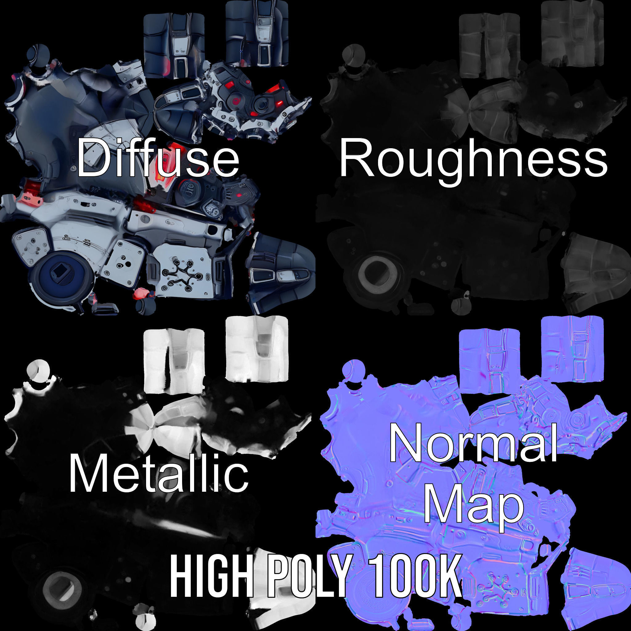 Futuristic Robotic Hand Model Pack with LED Features Low-poly 3D model_4