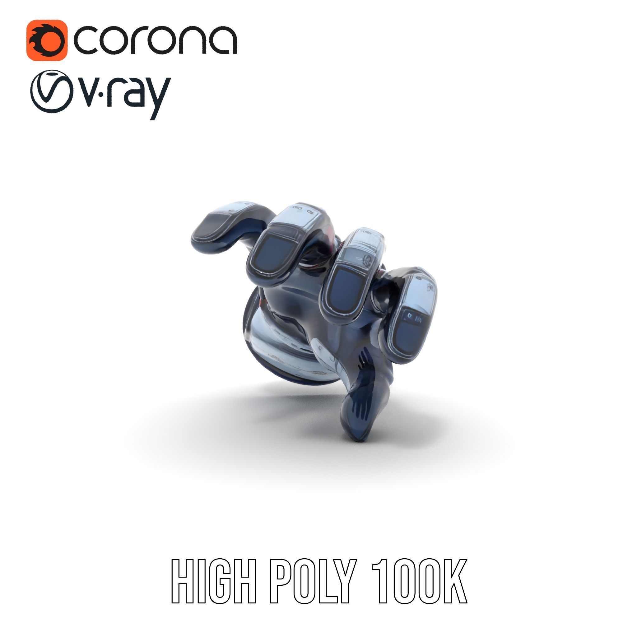 Futuristic Robotic Hand Model Pack with LED Features Low-poly 3D model_27