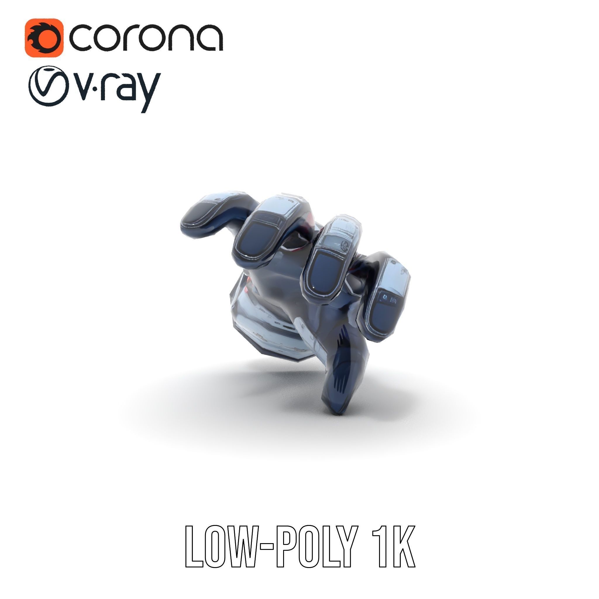 Futuristic Robotic Hand Model Pack with LED Features Low-poly 3D model_23