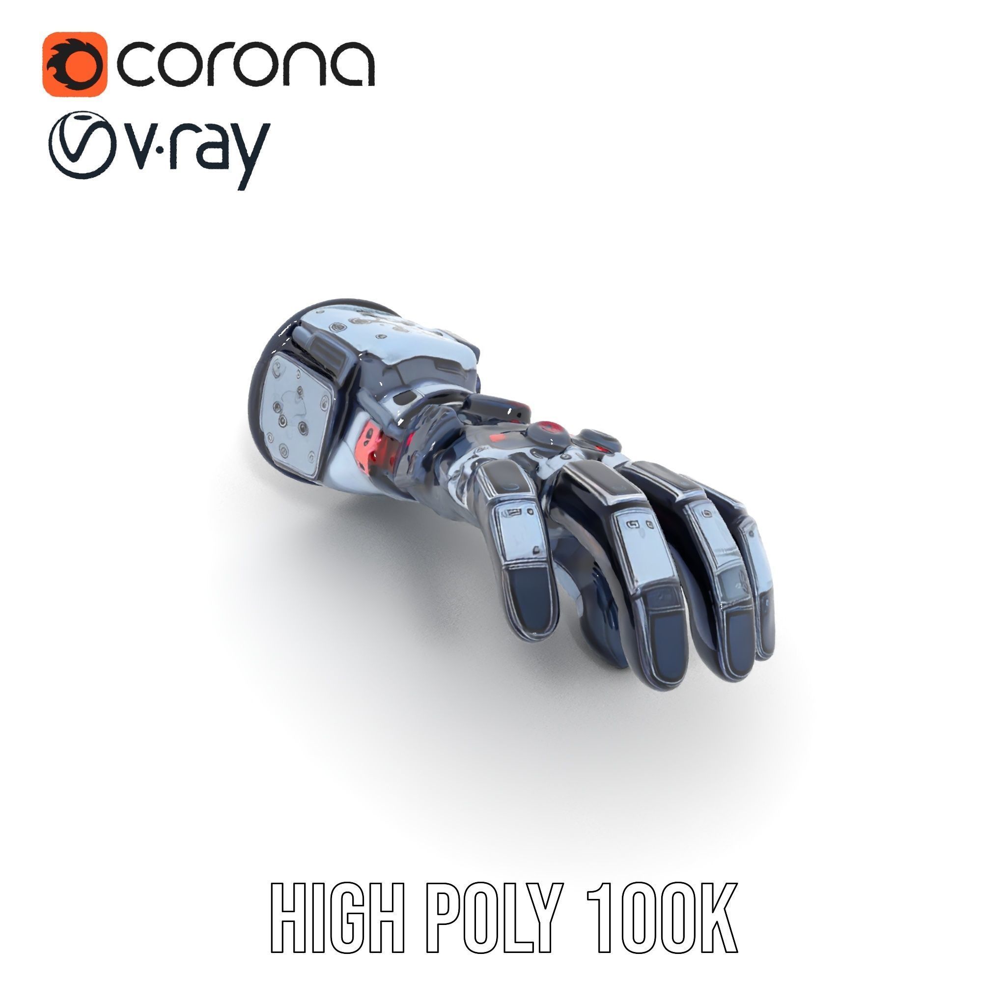 Futuristic Robotic Hand Model Pack with LED Features Low-poly 3D model_24