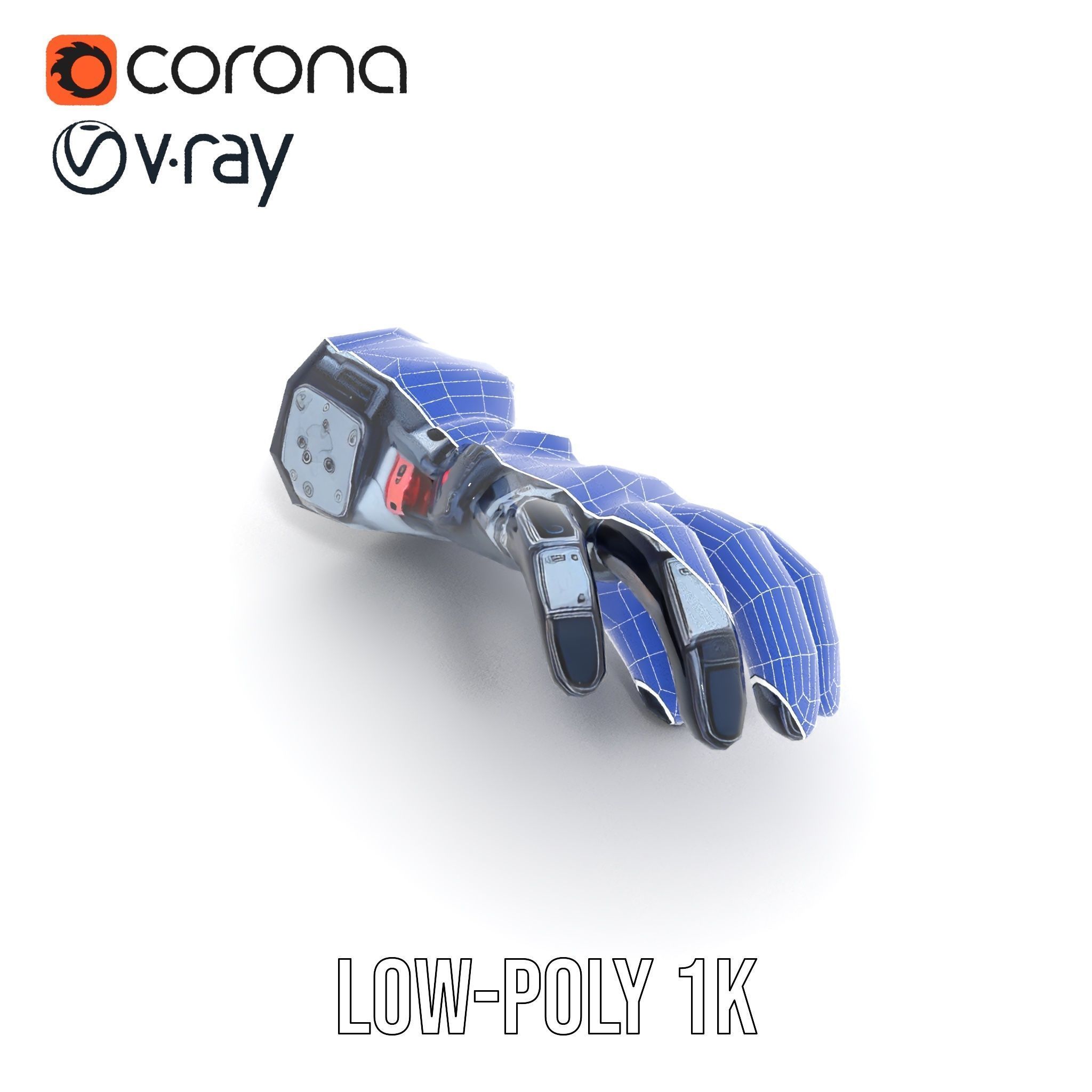 Futuristic Robotic Hand Model Pack with LED Features Low-poly 3D model_13