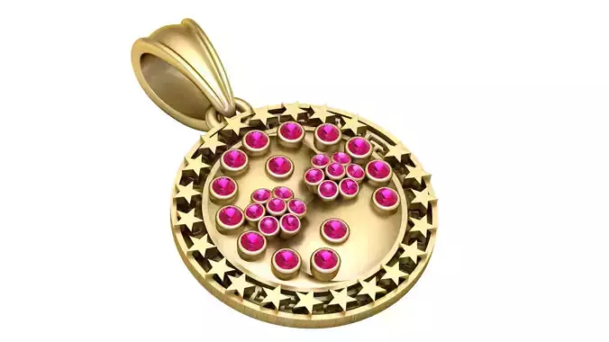 3D Star Diamond Circle Gold Pendant