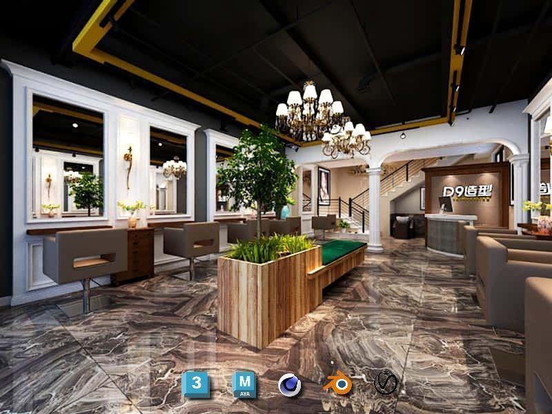 Complete Barber Shop Shampoo Room - High-Detail Collection Low-poly 3D model_109