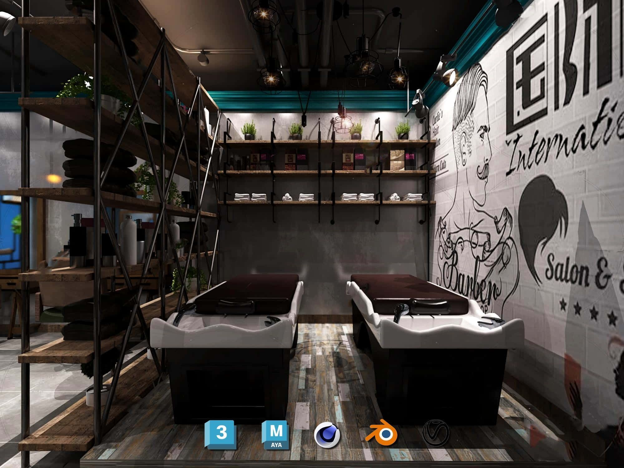 Complete Barber Shop Shampoo Room - High-Detail Collection Low-poly 3D model_57