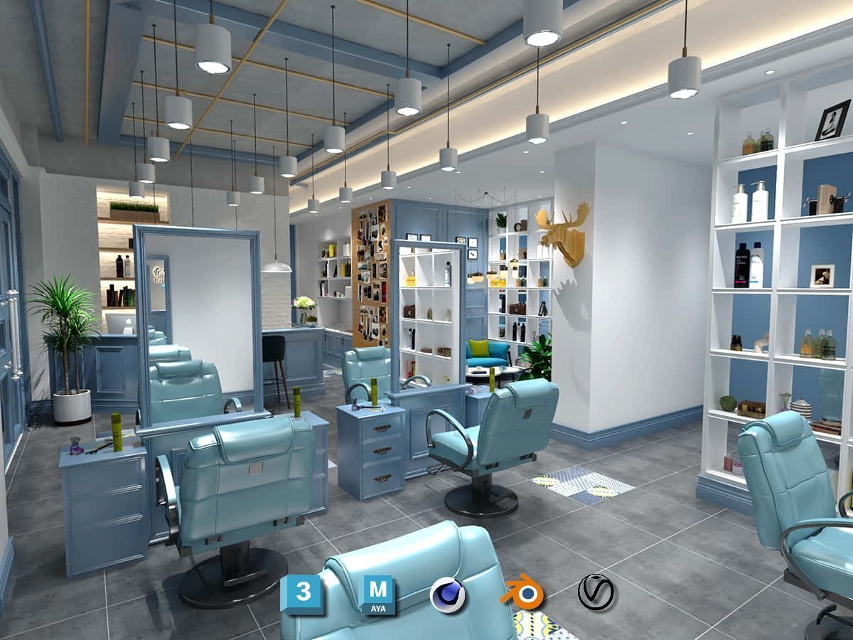 Complete Barber Shop Shampoo Room - High-Detail Collection Low-poly 3D model_53