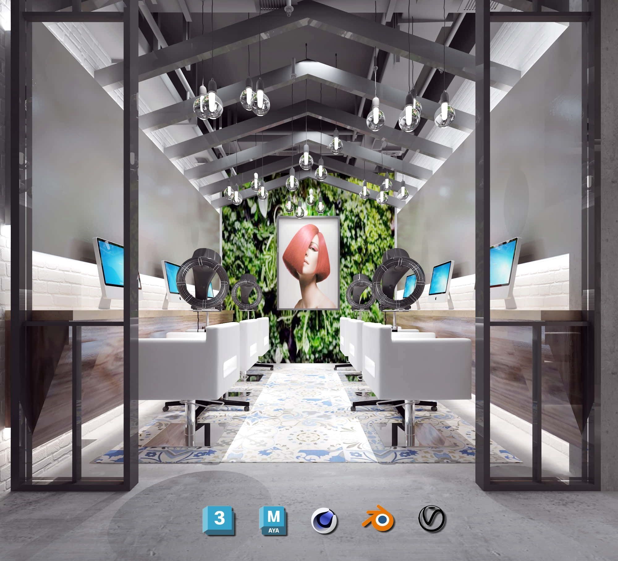 Complete Barber Shop Shampoo Room - High-Detail Collection Low-poly 3D model_9