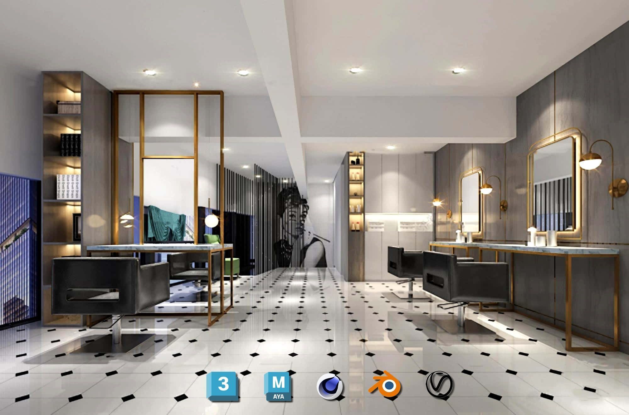 Complete Barber Shop Shampoo Room - High-Detail Collection Low-poly 3D model_69