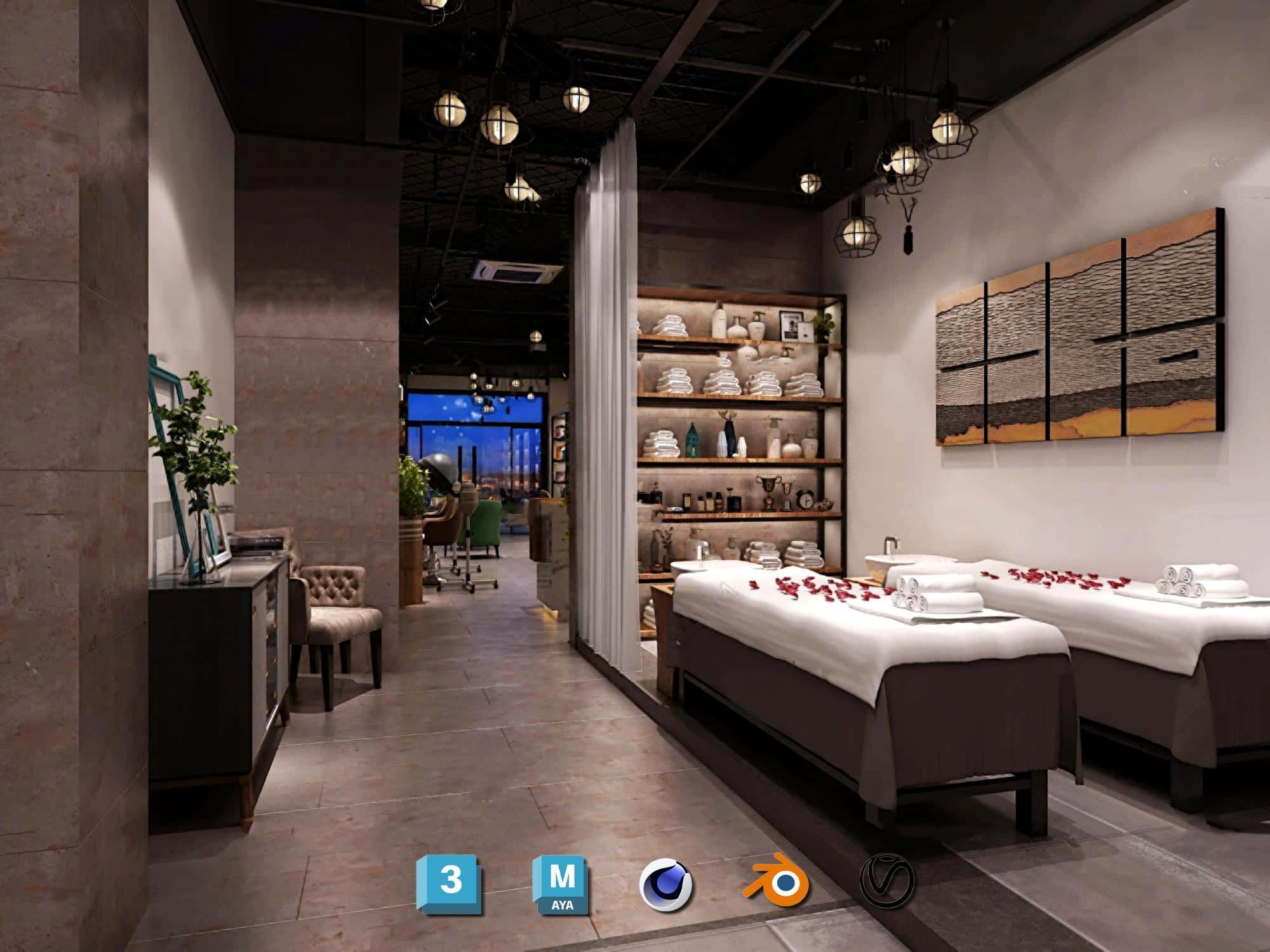 Complete Barber Shop Shampoo Room - High-Detail Collection Low-poly 3D model_102