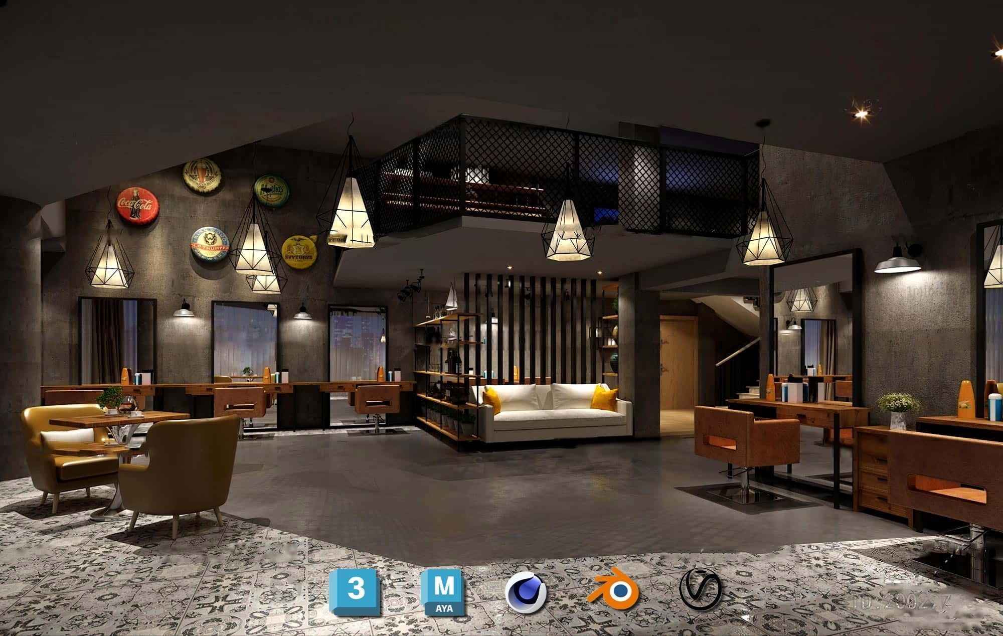 Complete Barber Shop Shampoo Room - High-Detail Collection Low-poly 3D model_62