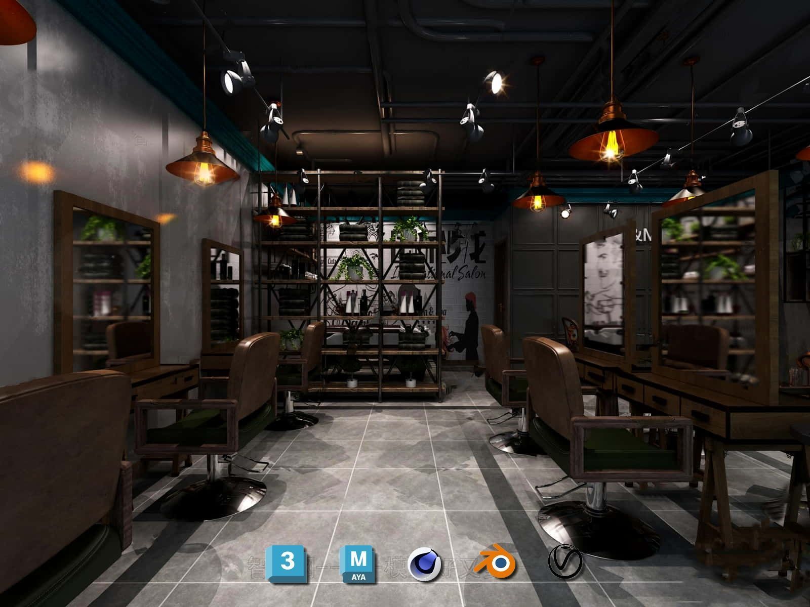 Complete Barber Shop Shampoo Room - High-Detail Collection Low-poly 3D model_70