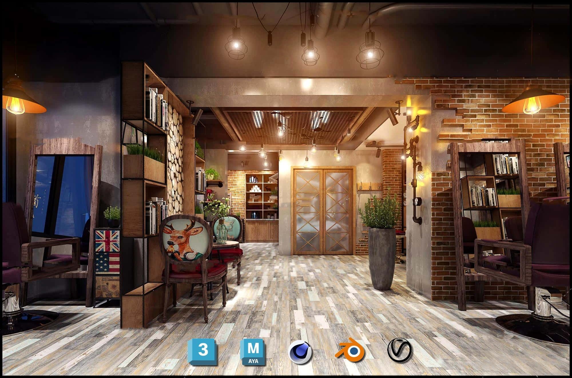 Complete Barber Shop Shampoo Room - High-Detail Collection Low-poly 3D model_85