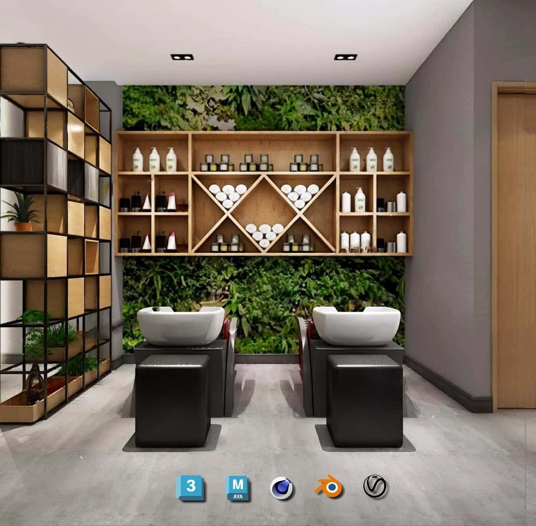 Complete Barber Shop Shampoo Room - High-Detail Collection Low-poly 3D model_107