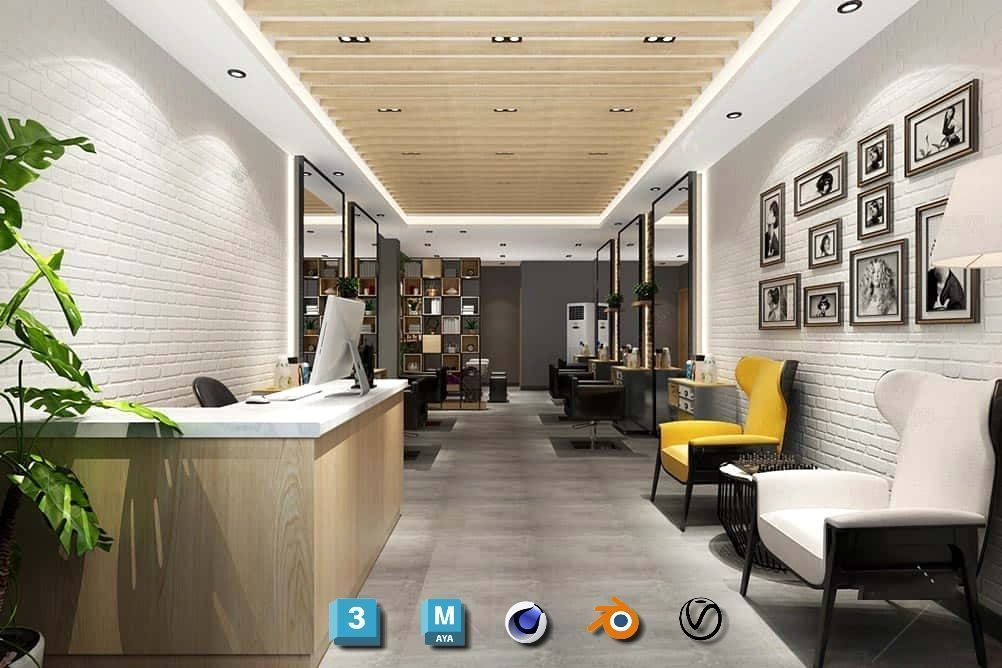 Complete Barber Shop Shampoo Room - High-Detail Collection Low-poly 3D model_98