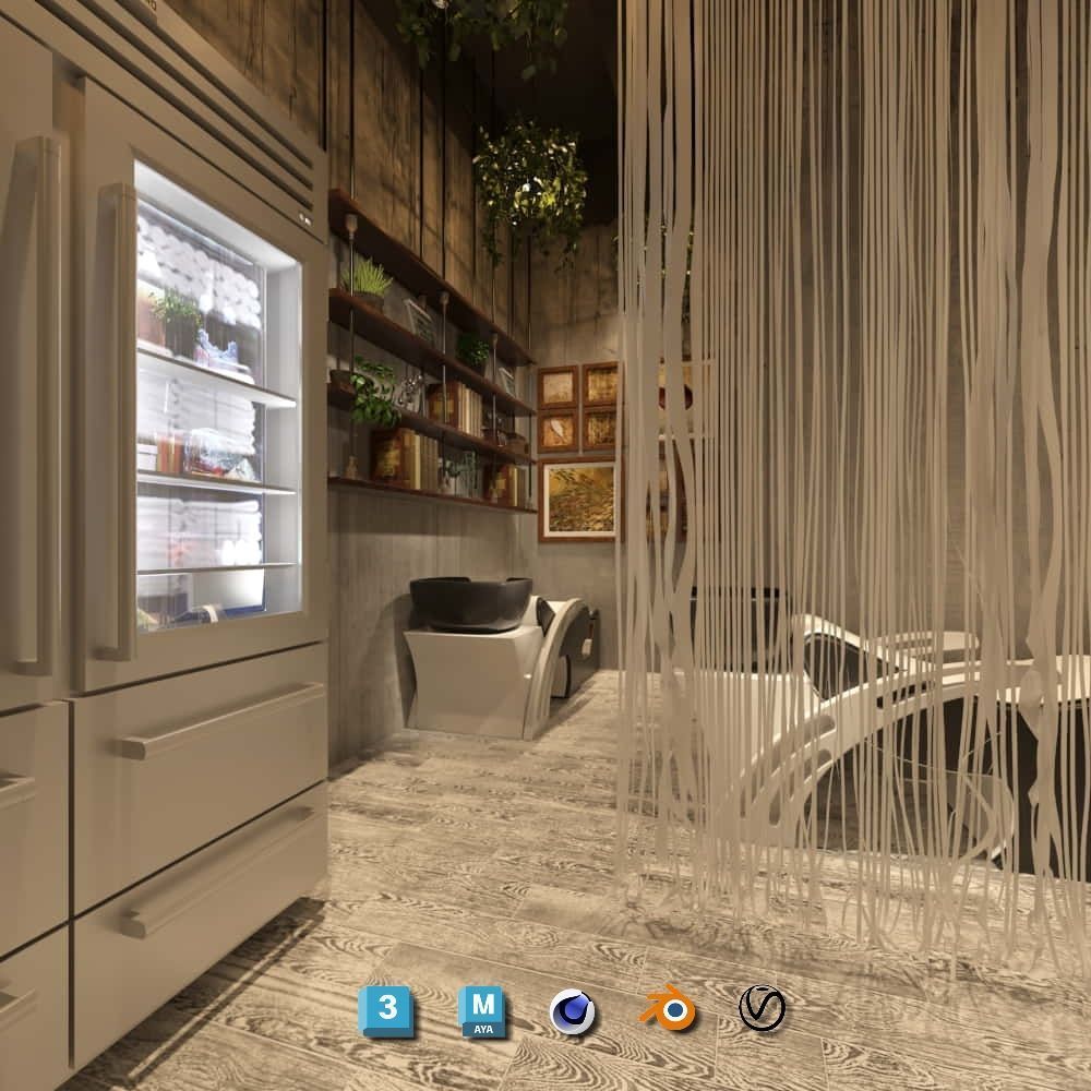 Complete Barber Shop Shampoo Room - High-Detail Collection Low-poly 3D model_17