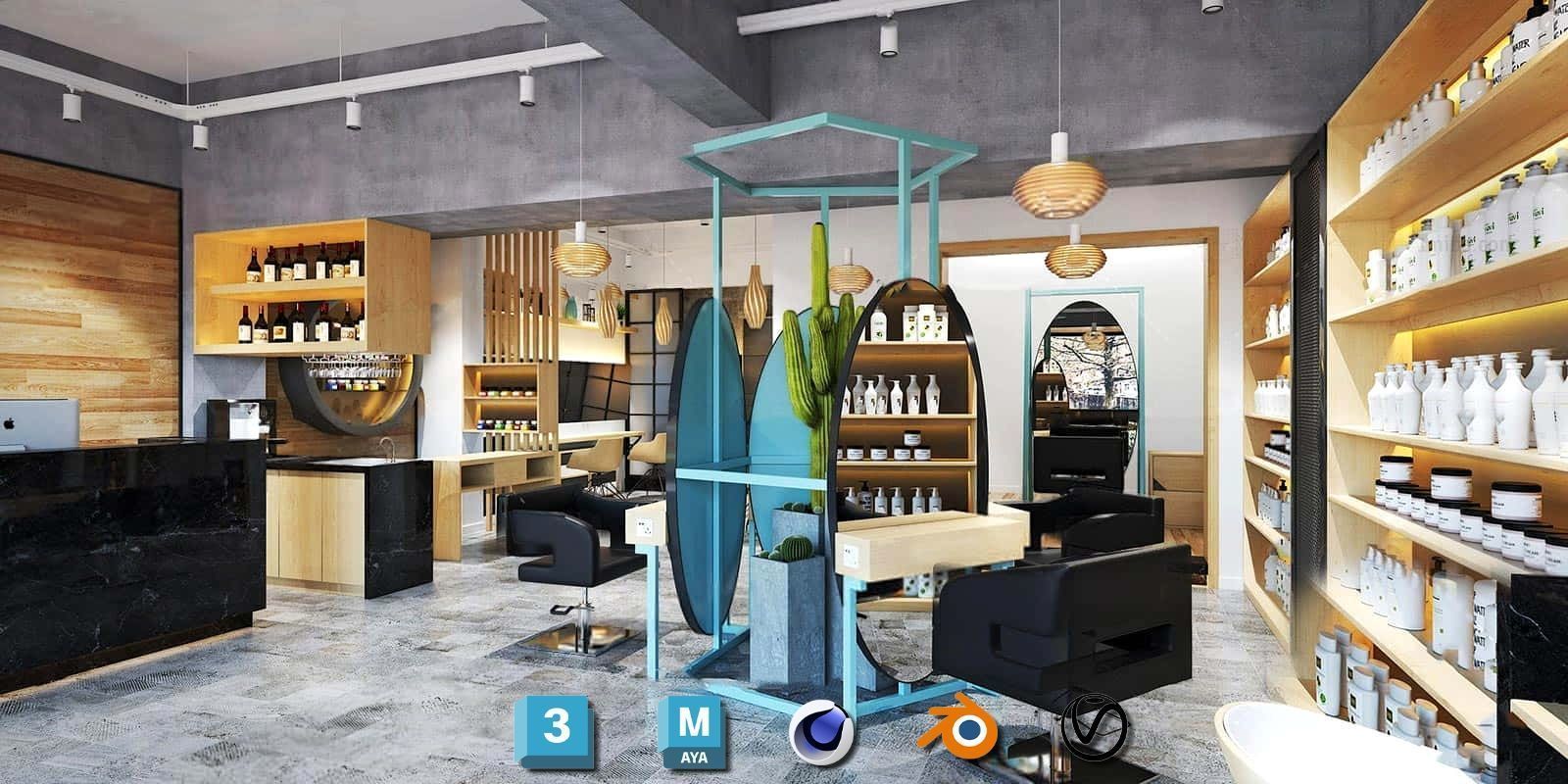 Complete Barber Shop Shampoo Room - High-Detail Collection Low-poly 3D model_63