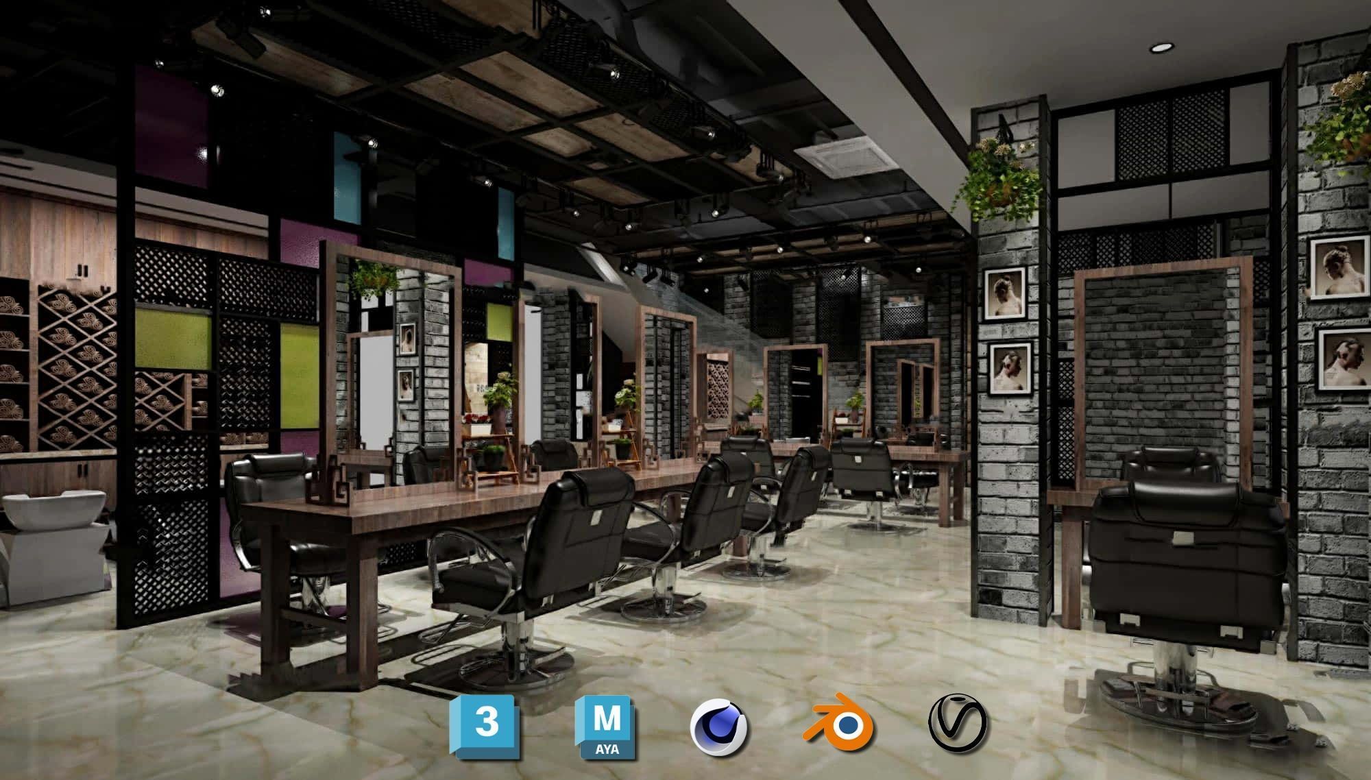 Complete Barber Shop Shampoo Room - High-Detail Collection Low-poly 3D model_14