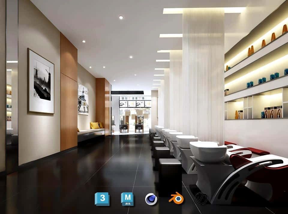 Complete Barber Shop Shampoo Room - High-Detail Collection Low-poly 3D model_7