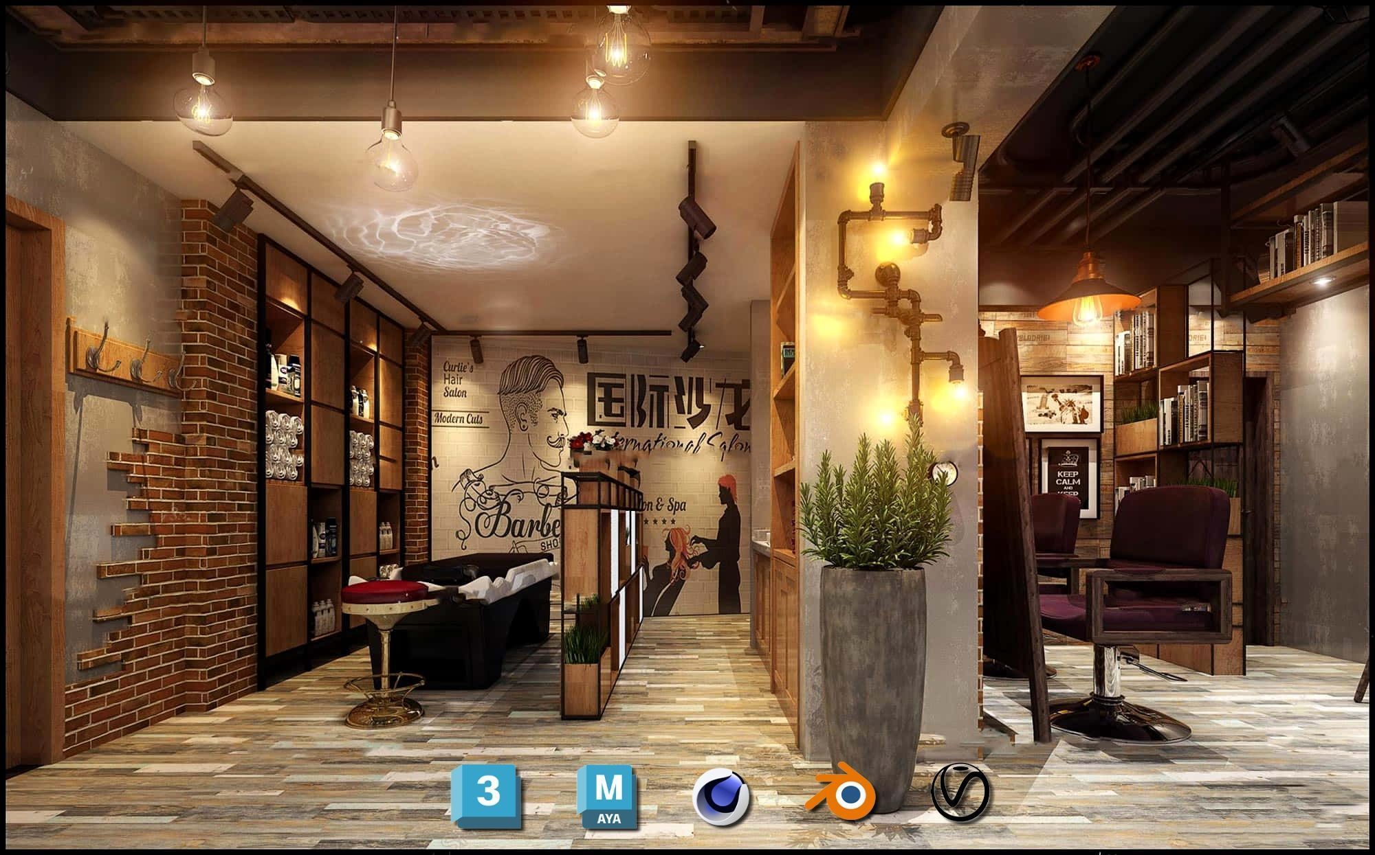 Complete Barber Shop Shampoo Room - High-Detail Collection Low-poly 3D model_88