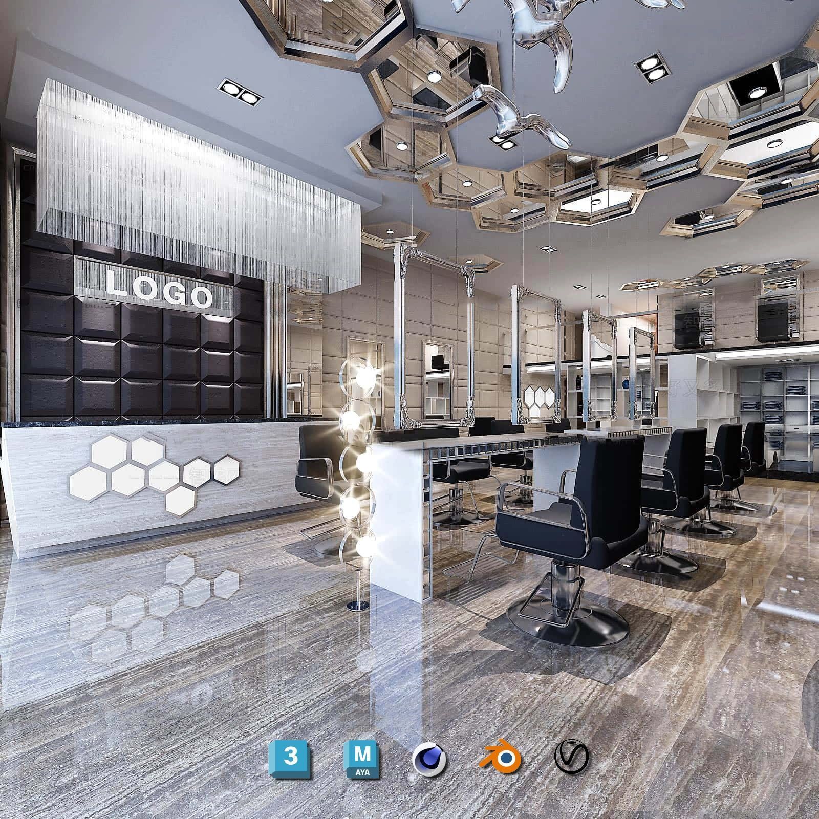 Complete Barber Shop Shampoo Room - High-Detail Collection Low-poly 3D model_126