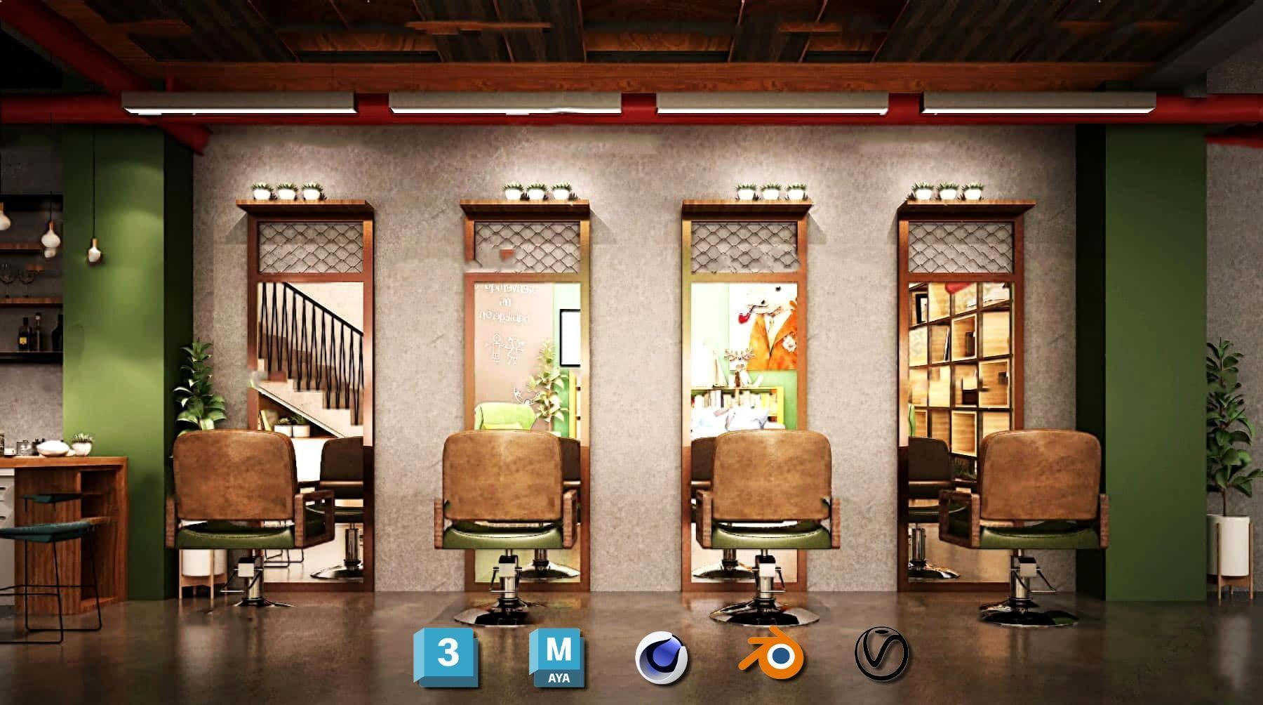 Complete Barber Shop Shampoo Room - High-Detail Collection Low-poly 3D model_97