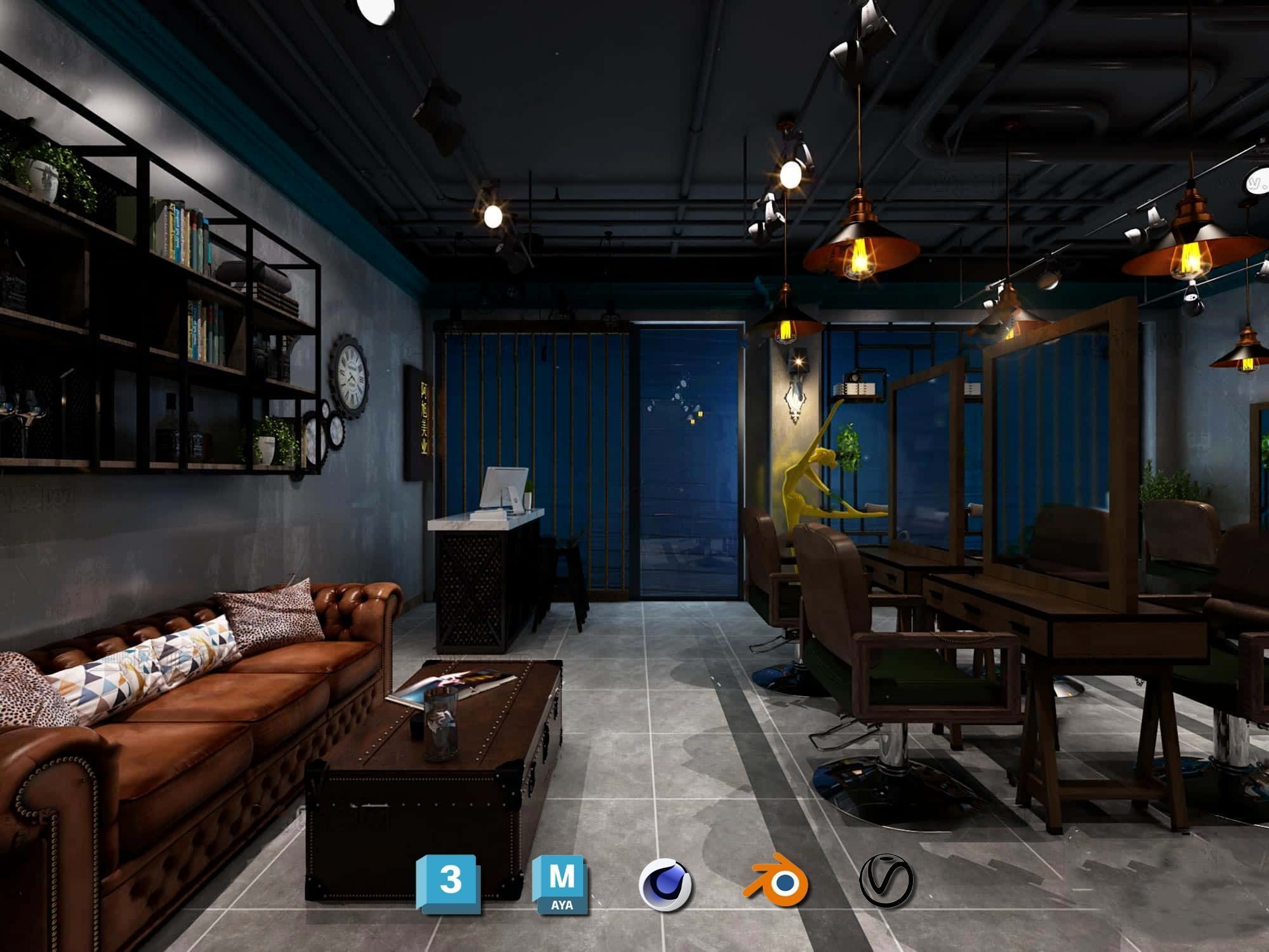 Complete Barber Shop Shampoo Room - High-Detail Collection Low-poly 3D model_58