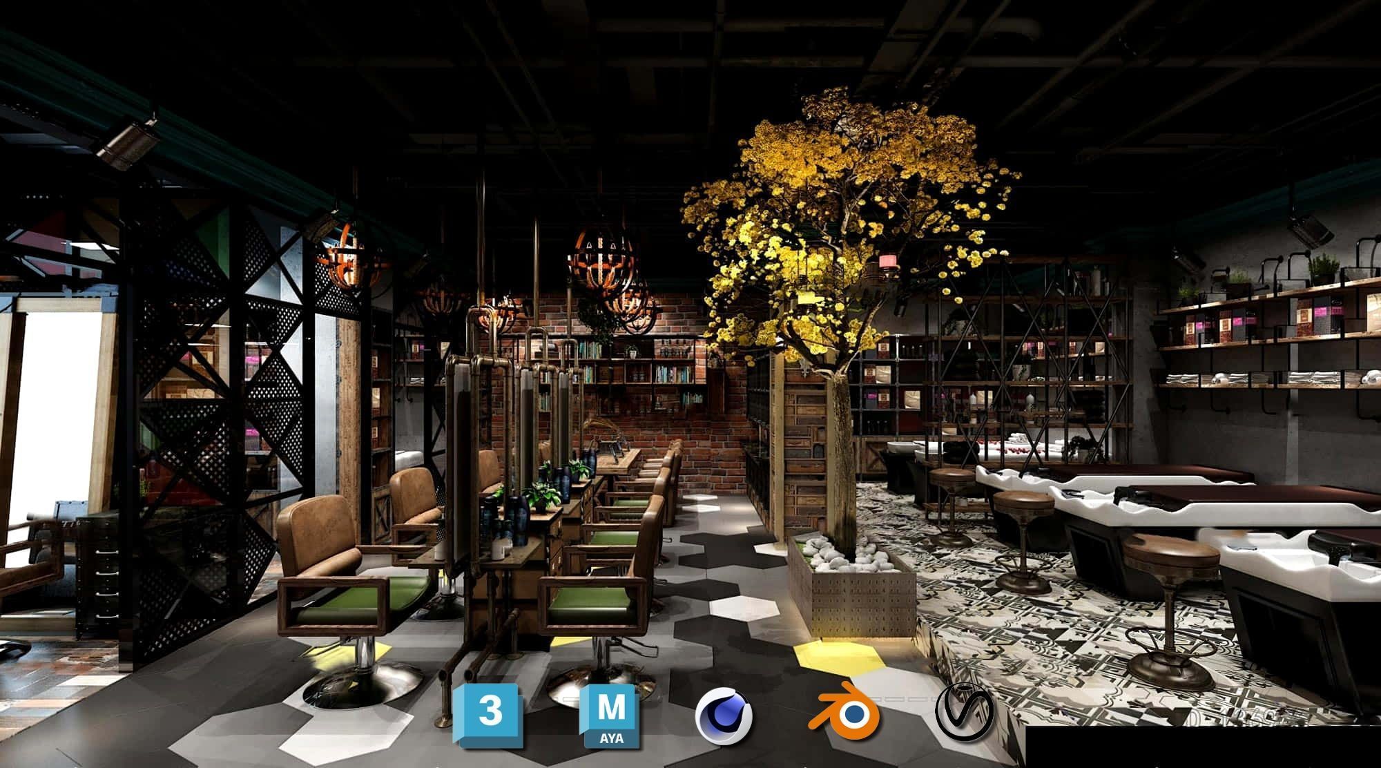 Complete Barber Shop Shampoo Room - High-Detail Collection Low-poly 3D model_75