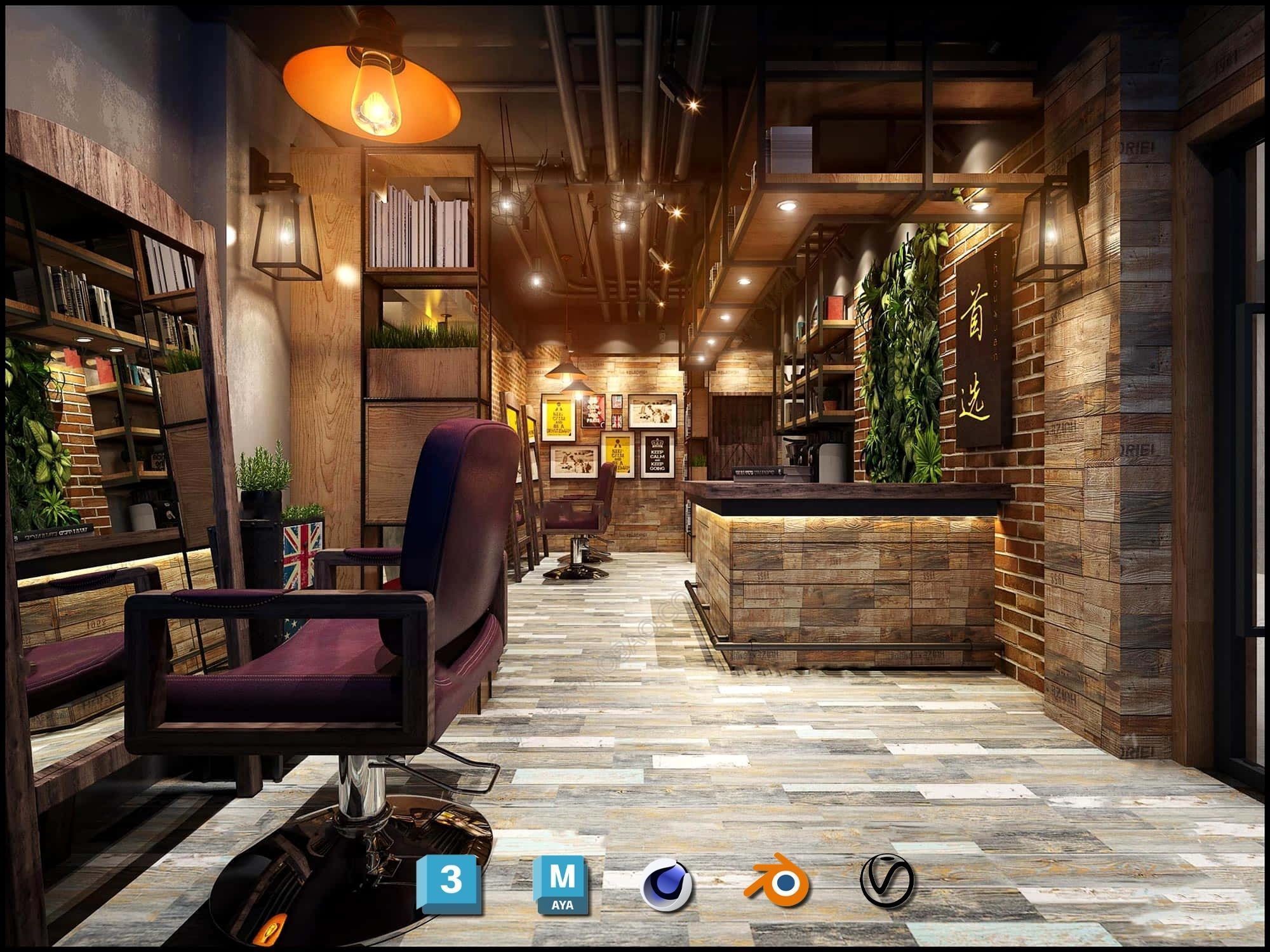 Complete Barber Shop Shampoo Room - High-Detail Collection Low-poly 3D model_91