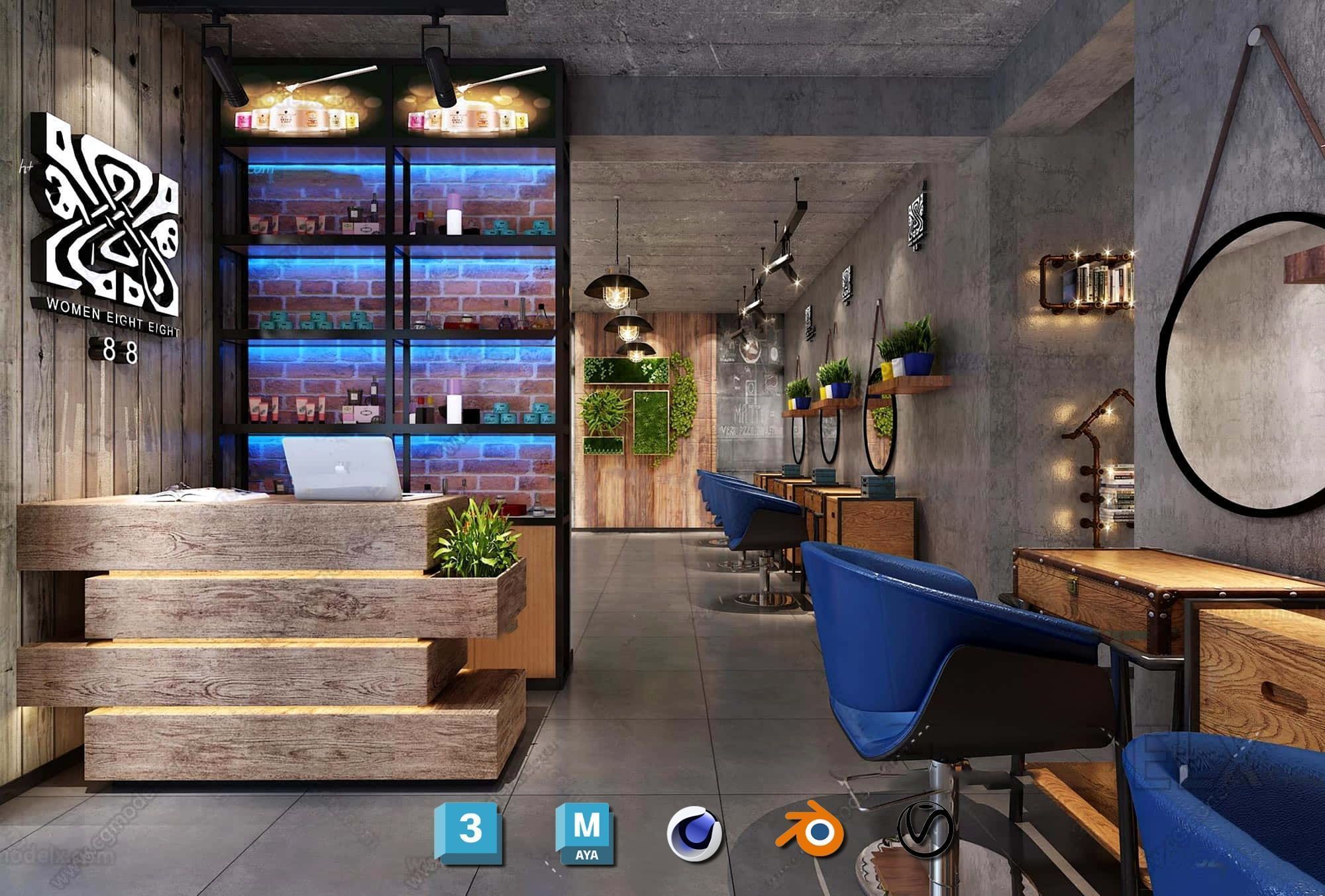 Complete Barber Shop Shampoo Room - High-Detail Collection Low-poly 3D model_67