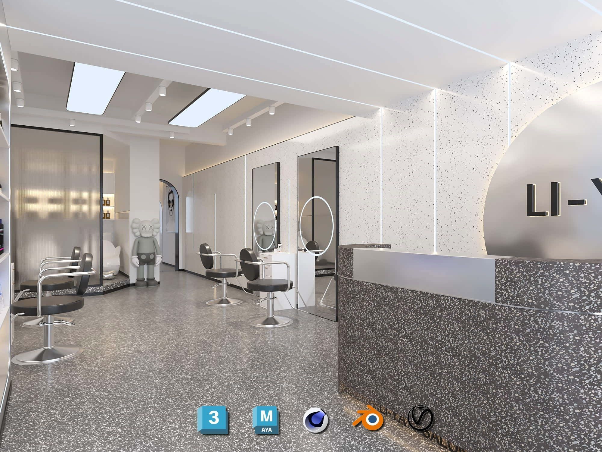 Complete Barber Shop Shampoo Room - High-Detail Collection Low-poly 3D model_48