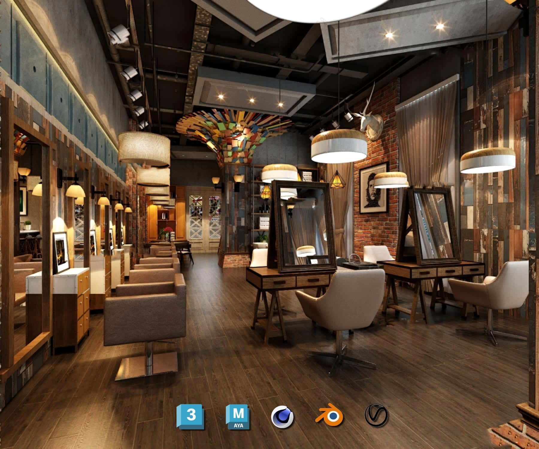 Complete Barber Shop Shampoo Room - High-Detail Collection Low-poly 3D model_104